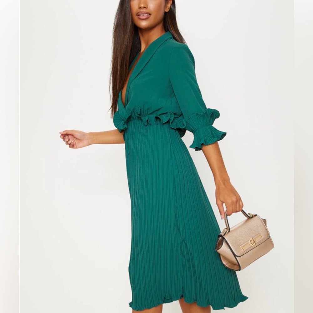 PrettyLittleThing Teal Ruffle Midi Dress
